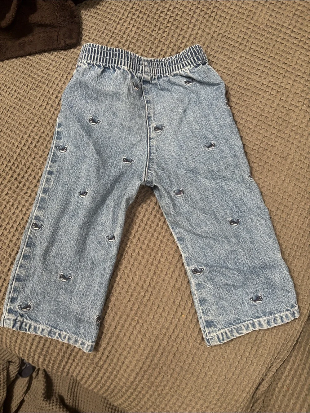 Toddler Whale-Embroidered Denim Jeans with Stripe Waist